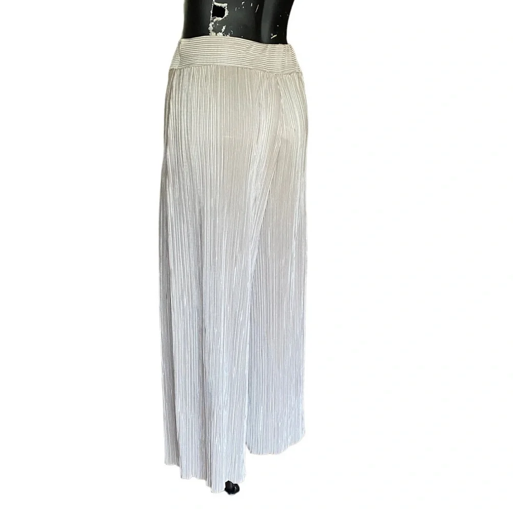 boohoo mini-pleats wide leg pant in cream tan Size 10 - Picture 4 of 6
